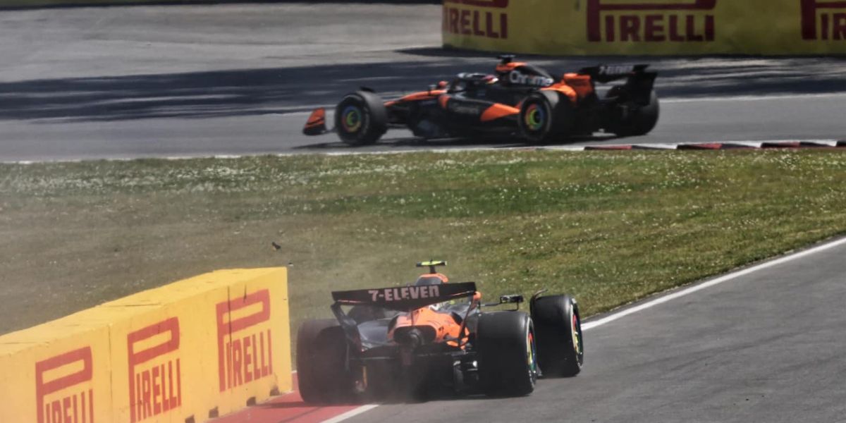 La macchina di Lando Norris ferma dopo l'incidente nel finale
