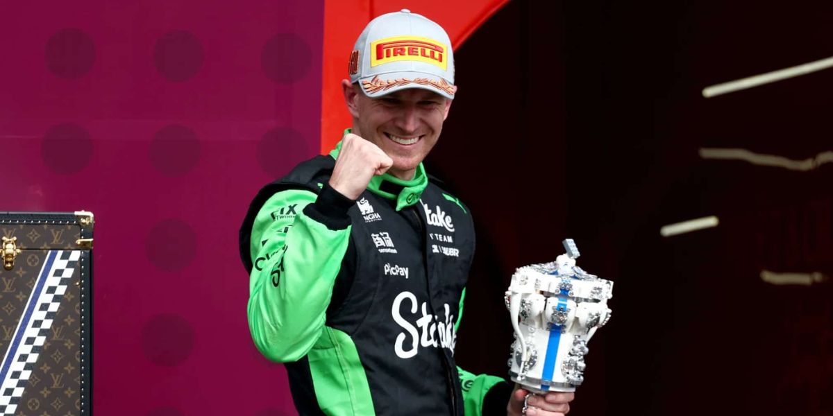 Nico Hulkenberg festeggia il primo podio della carriera a Silverstone