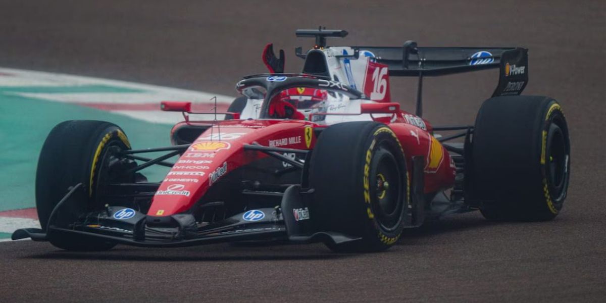 La Ferrari di Leclerc in azione nei test